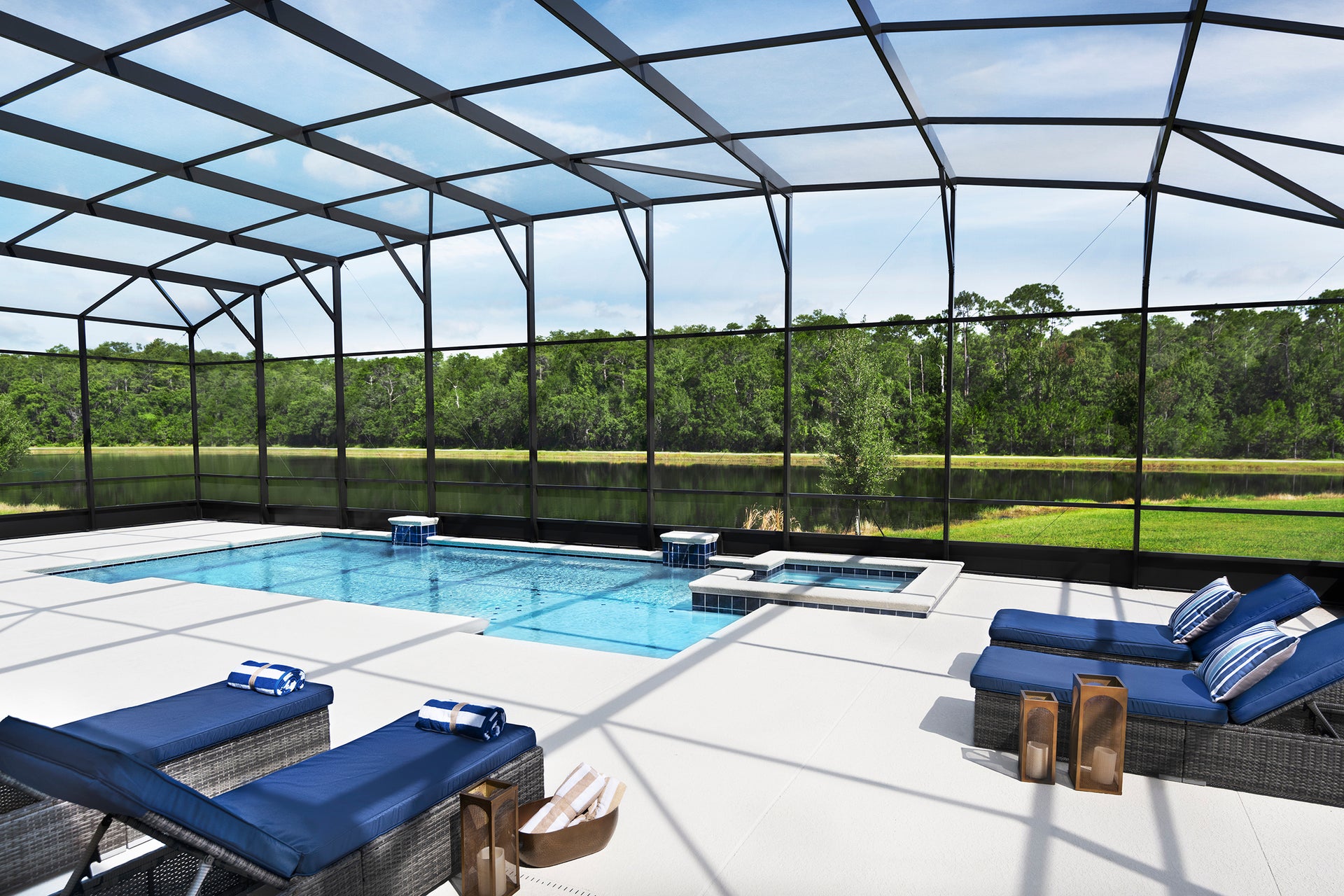 Waterfall Patio & Pool. Elevated at Sonoma Resort New Homes in Kissimmee, FL